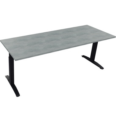 Schreibtisch All in One, manuell höhenverstellbar, 65-85cm (H), 200x70cm (BxT), rechteckig, beton hell / anthrazit metallic Schreibtisch All in One, manuell höhenverstellbar, 65-85cm (H), 200x70cm (BxT), rechteckig, beton hell / anthrazit metallic