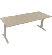 Schreibtisch All in One, manuell h&ouml;henverstellbar, 65-85cm (H), 200x70cm (BxT), rechteckig, eiche natur / silberaluminium