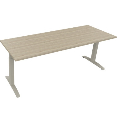 Schreibtisch All in One, manuell höhenverstellbar, 65-85cm (H), 200x70cm (BxT), rechteckig, eiche natur / silberaluminium