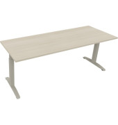 Schreibtisch All in One, manuell höhenverstellbar, 65-85cm (H), 200x70cm (BxT), rechteckig, akazie hell / silberaluminium