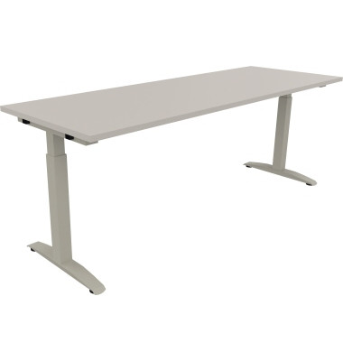 Schreibtisch All in One, manuell höhenverstellbar, 65-85cm (H), 200x70cm (BxT), rechteckig, lichtgrau / silberaluminium
