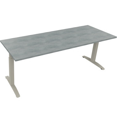 Schreibtisch All in One, manuell höhenverstellbar, 65-85cm (H), 200x70cm (BxT), rechteckig, beton hell / silberaluminium