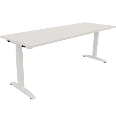 Schreibtisch All in One, manuell höhenverstellbar, 65-85cm (H), 200x70cm (BxT), rechteckig, weiß / weiß