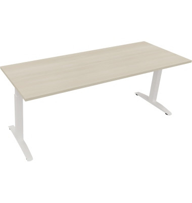 Schreibtisch All in One, manuell höhenverstellbar, 65-85cm (H), 200x70cm (BxT), rechteckig, akazie hell / weiß Schreibtisch All in One, manuell höhenverstellbar, 65-85cm (H), 200x70cm (BxT), rechteckig, akazie hell / weiß