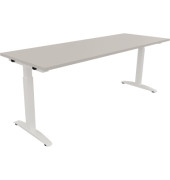 Schreibtisch All in One, manuell höhenverstellbar, 65-85cm (H), 200x70cm (BxT), rechteckig, lichtgrau / weiß