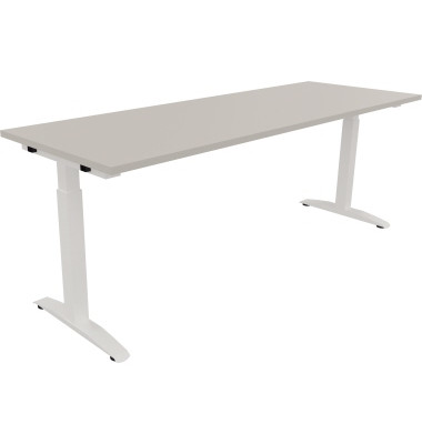 Schreibtisch All in One, manuell höhenverstellbar, 65-85cm (H), 200x70cm (BxT), rechteckig, lichtgrau / weiß