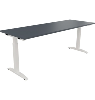 Schreibtisch All in One, manuell höhenverstellbar, 65-85cm (H), 200x70cm (BxT), rechteckig, lavagrau / weiß