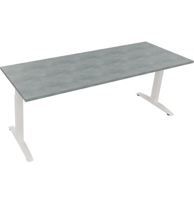 Schreibtisch All in One, manuell höhenverstellbar, 65-85cm (H), 200x70cm (BxT), rechteckig, beton hell / weiß Schreibtisch All in One, manuell höhenverstellbar, 65-85cm (H), 200x70cm (BxT), rechteckig, beton hell / weiß