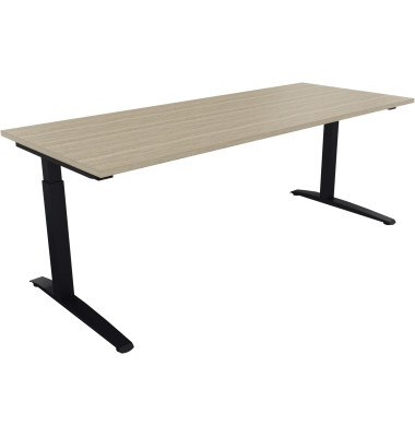 Schreibtisch All in One, manuell h&ouml;henverstellbar, 65-85cm (H), 200x80cm (BxT), rechteckig, eiche natur / anthrazit metallic