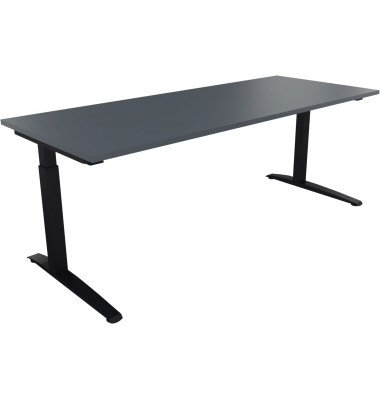 Schreibtisch All in One, manuell höhenverstellbar, 65-85cm (H), 200x80cm (BxT), rechteckig, lavagrau / anthrazit metallic