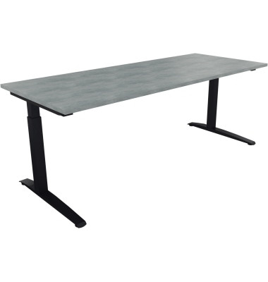 Schreibtisch All in One, manuell höhenverstellbar, 65-85cm (H), 200x80cm (BxT), rechteckig, beton hell / anthrazit metallic