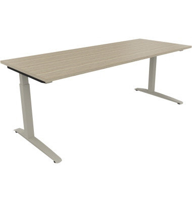 Schreibtisch All in One, manuell höhenverstellbar, 65-85cm (H), 200x80cm (BxT), rechteckig, eiche natur / silberaluminium