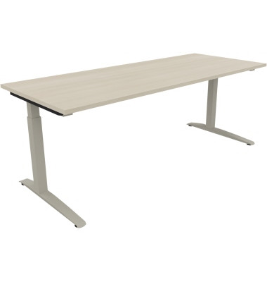Schreibtisch All in One, manuell höhenverstellbar, 65-85cm (H), 200x80cm (BxT), rechteckig, akazie hell / silberaluminium
