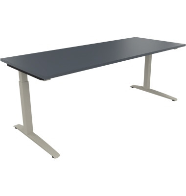 Schreibtisch All in One, manuell h&ouml;henverstellbar, 65-85cm (H), 200x80cm (BxT), rechteckig, lavagrau / silberaluminium