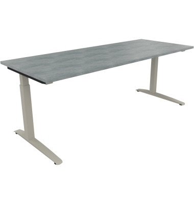 Schreibtisch All in One, manuell höhenverstellbar, 65-85cm (H), 200x80cm (BxT), rechteckig, beton hell / silberaluminium Schreibtisch All in One, manuell höhenverstellbar, 65-85cm (H), 200x80cm (BxT), rechteckig, beton hell / silberaluminium