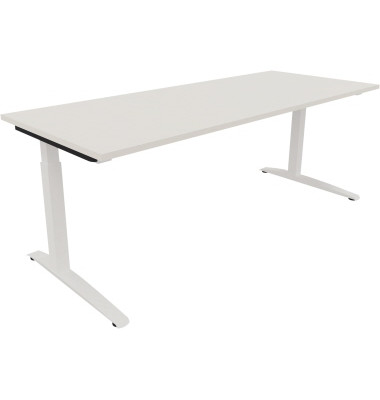 Schreibtisch All in One, manuell höhenverstellbar, 65-85cm (H), 200x80cm (BxT), rechteckig, weiß / weiß
