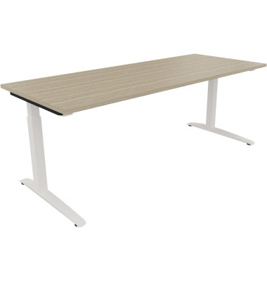 Schreibtisch All in One, manuell höhenverstellbar, 65-85cm (H), 200x80cm (BxT), rechteckig, eiche natur / weiß Schreibtisch All in One, manuell höhenverstellbar, 65-85cm (H), 200x80cm (BxT), rechteckig, eiche natur / weiß