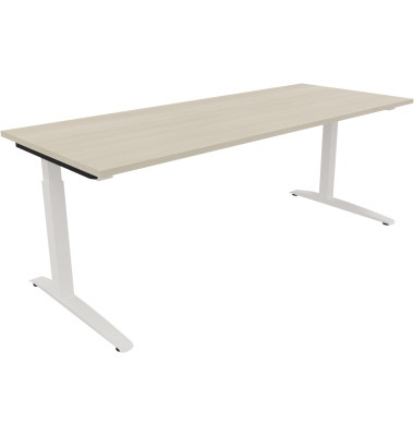 Schreibtisch All in One, manuell höhenverstellbar, 65-85cm (H), 200x80cm (BxT), rechteckig, akazie hell / weiß