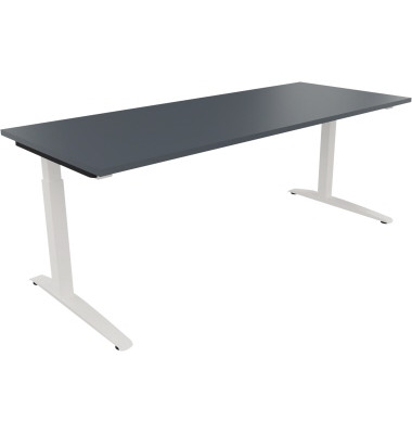 Schreibtisch All in One, manuell höhenverstellbar, 65-85cm (H), 200x80cm (BxT), rechteckig, lavagrau / weiß