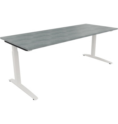 Schreibtisch All in One, manuell höhenverstellbar, 65-85cm (H), 200x80cm (BxT), rechteckig, beton hell / weiß Schreibtisch All in One, manuell höhenverstellbar, 65-85cm (H), 200x80cm (BxT), rechteckig, beton hell / weiß