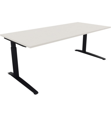 Schreibtisch All in One, manuell höhenverstellbar, 65-85cm (H), 200x90cm (BxT), rechteckig, weiß / anthrazit metallic