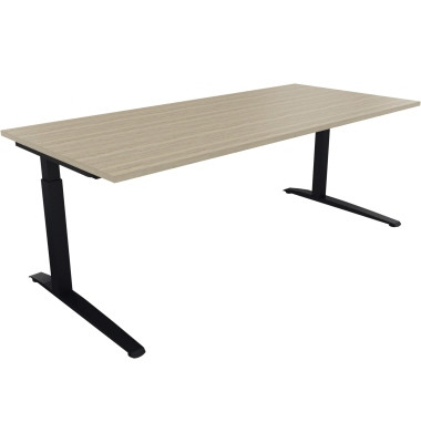 Schreibtisch All in One, manuell höhenverstellbar, 65-85cm (H), 200x90cm (BxT), rechteckig, eiche natur / anthrazit metallic Schreibtisch All in One, manuell höhenverstellbar, 65-85cm (H), 200x90cm (BxT), rechteckig, eiche natur / anthrazit metallic
