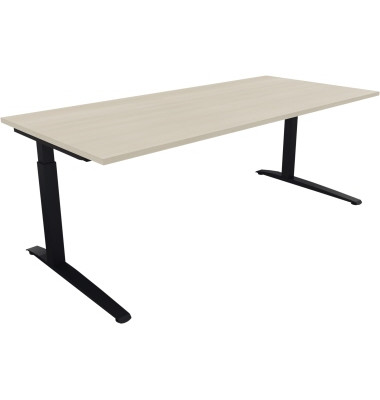 Schreibtisch All in One, manuell höhenverstellbar, 65-85cm (H), 200x90cm (BxT), rechteckig, akazie hell / anthrazit metallic