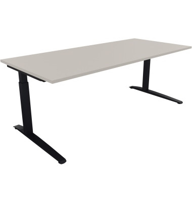 Schreibtisch All in One, manuell höhenverstellbar, 65-85cm (H), 200x90cm (BxT), rechteckig, lichtgrau / anthrazit metallic