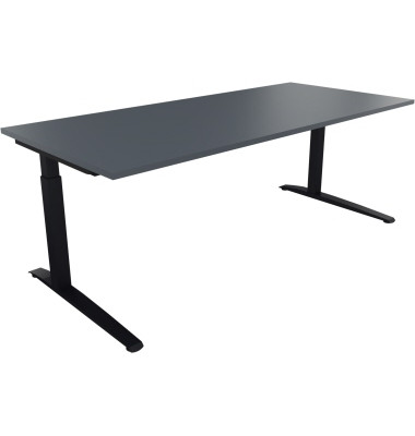 Schreibtisch All in One, manuell höhenverstellbar, 65-85cm (H), 200x90cm (BxT), rechteckig, lavagrau / anthrazit metallic Schreibtisch All in One, manuell höhenverstellbar, 65-85cm (H), 200x90cm (BxT), rechteckig, lavagrau / anthrazit metallic