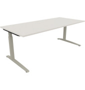 Schreibtisch All in One, manuell höhenverstellbar, 65-85cm (H), 200x90cm (BxT), rechteckig, weiß / silberaluminium