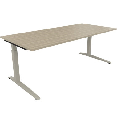 Schreibtisch All in One, manuell h&ouml;henverstellbar, 65-85cm (H), 200x90cm (BxT), rechteckig, eiche natur / silberaluminium
