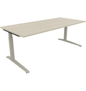 Schreibtisch All in One, manuell höhenverstellbar, 65-85cm (H), 200x90cm (BxT), rechteckig, akazie hell / silberaluminium