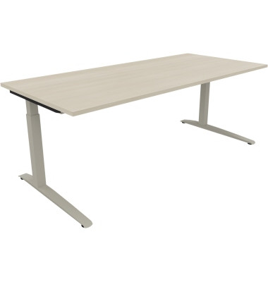 Schreibtisch All in One, manuell h&ouml;henverstellbar, 65-85cm (H), 200x90cm (BxT), rechteckig, akazie hell / silberaluminium