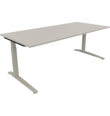 Schreibtisch All in One, manuell h&ouml;henverstellbar, 65-85cm (H), 200x90cm (BxT), rechteckig, lichtgrau / silberaluminium