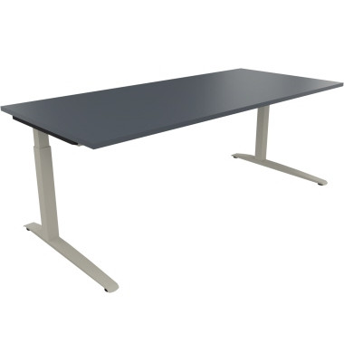 Schreibtisch All in One, manuell höhenverstellbar, 65-85cm (H), 200x90cm (BxT), rechteckig, lavagrau / silberaluminium Schreibtisch All in One, manuell höhenverstellbar, 65-85cm (H), 200x90cm (BxT), rechteckig, lavagrau / silberaluminium