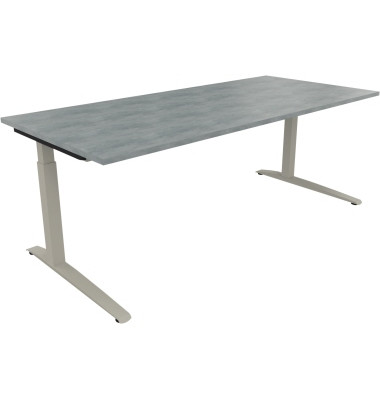 Schreibtisch All in One, manuell höhenverstellbar, 65-85cm (H), 200x90cm (BxT), rechteckig, beton hell / silberaluminium