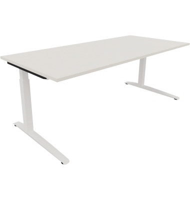 Schreibtisch All in One, manuell höhenverstellbar, 65-85cm (H), 200x90cm (BxT), rechteckig, weiß / weiß