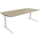 Schreibtisch All in One, manuell höhenverstellbar, 65-85cm (H), 200x90cm (BxT), rechteckig, eiche natur / weiß