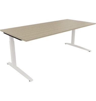 Schreibtisch All in One, manuell h&ouml;henverstellbar, 65-85cm (H), 200x90cm (BxT), rechteckig, eiche natur / wei&szlig;