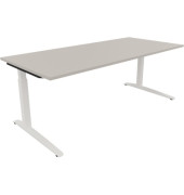 Schreibtisch All in One, manuell höhenverstellbar, 65-85cm (H), 200x90cm (BxT), rechteckig, lichtgrau / weiß