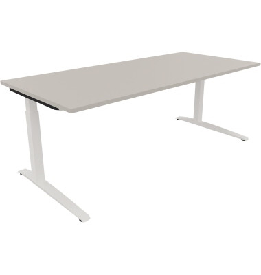 Schreibtisch All in One, manuell höhenverstellbar, 65-85cm (H), 200x90cm (BxT), rechteckig, lichtgrau / weiß