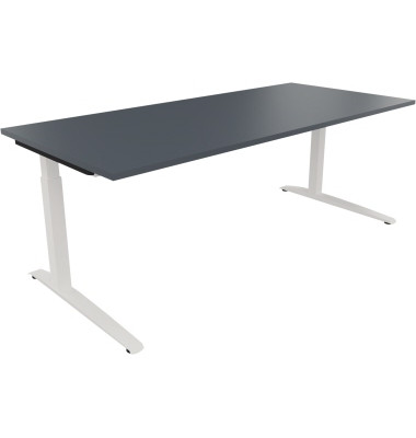 Schreibtisch All in One, manuell höhenverstellbar, 65-85cm (H), 200x90cm (BxT), rechteckig, lavagrau / weiß