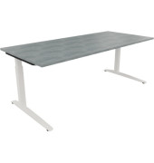 Schreibtisch All in One, manuell höhenverstellbar, 65-85cm (H), 200x90cm (BxT), rechteckig, beton hell / weiß