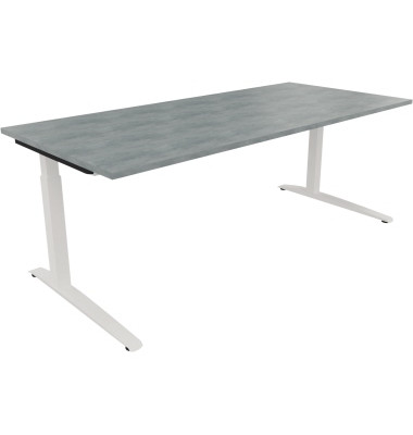 Schreibtisch All in One, manuell höhenverstellbar, 65-85cm (H), 200x90cm (BxT), rechteckig, beton hell / weiß Schreibtisch All in One, manuell höhenverstellbar, 65-85cm (H), 200x90cm (BxT), rechteckig, beton hell / weiß