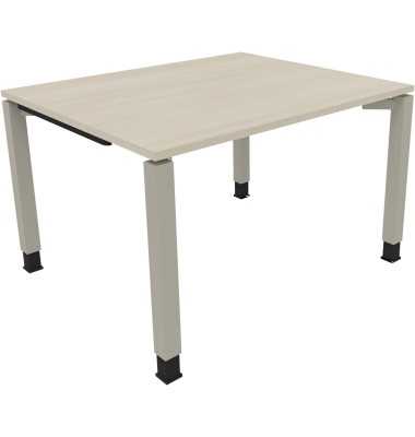 Schreibtisch All in One, manuell h&ouml;henverstellbar, 68-82cm (H), 120x100cm (BxT), rechteckig, akazie hell / silberaluminium