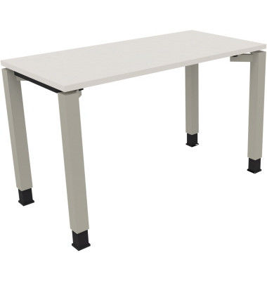 Schreibtisch All in One, manuell höhenverstellbar, 68-82cm (H), 120x60cm (BxT), rechteckig, weiß / silberaluminium