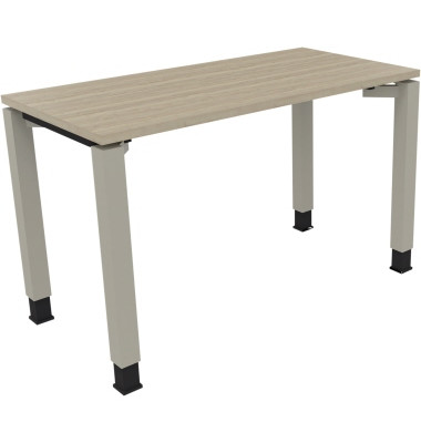 Schreibtisch All in One, manuell h&ouml;henverstellbar, 68-82cm (H), 120x60cm (BxT), rechteckig, eiche natur / silberaluminium