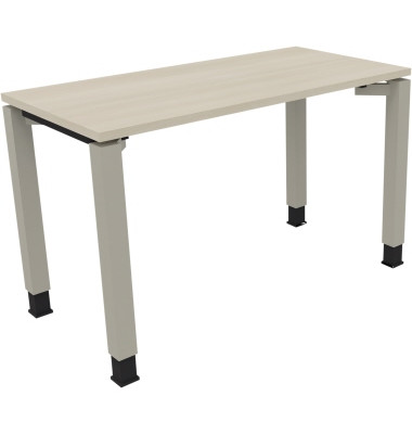 Schreibtisch All in One, manuell höhenverstellbar, 68-82cm (H), 120x60cm (BxT), rechteckig, akazie hell / silberaluminium Schreibtisch All in One, manuell höhenverstellbar, 68-82cm (H), 120x60cm (BxT), rechteckig, akazie hell / silberaluminium