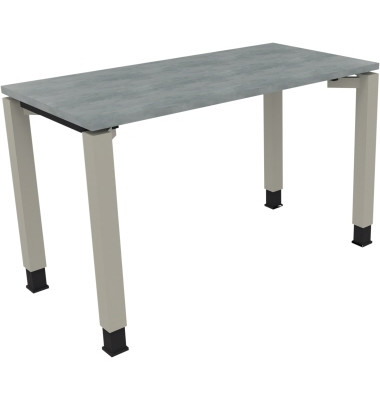 Schreibtisch All in One, manuell höhenverstellbar, 68-82cm (H), 120x60cm (BxT), rechteckig, beton hell / silberaluminium