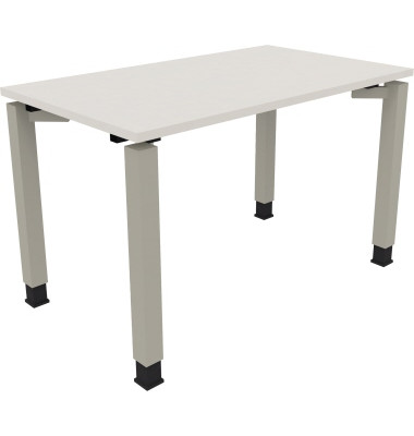 Schreibtisch All in One, manuell höhenverstellbar, 68-82cm (H), 120x70cm (BxT), rechteckig, weiß / silberaluminium